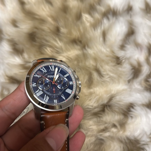 Fossil FS5210 Grant Blue Chronograph Dial Brown Leather Strap Men's Watch NWT - Picture 5 of 5